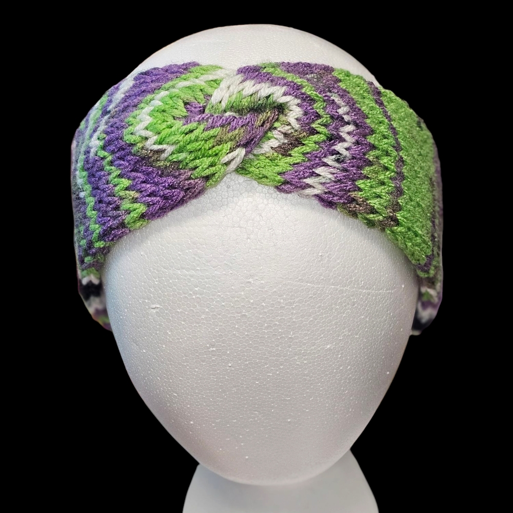 Green and Purple Knit Headband